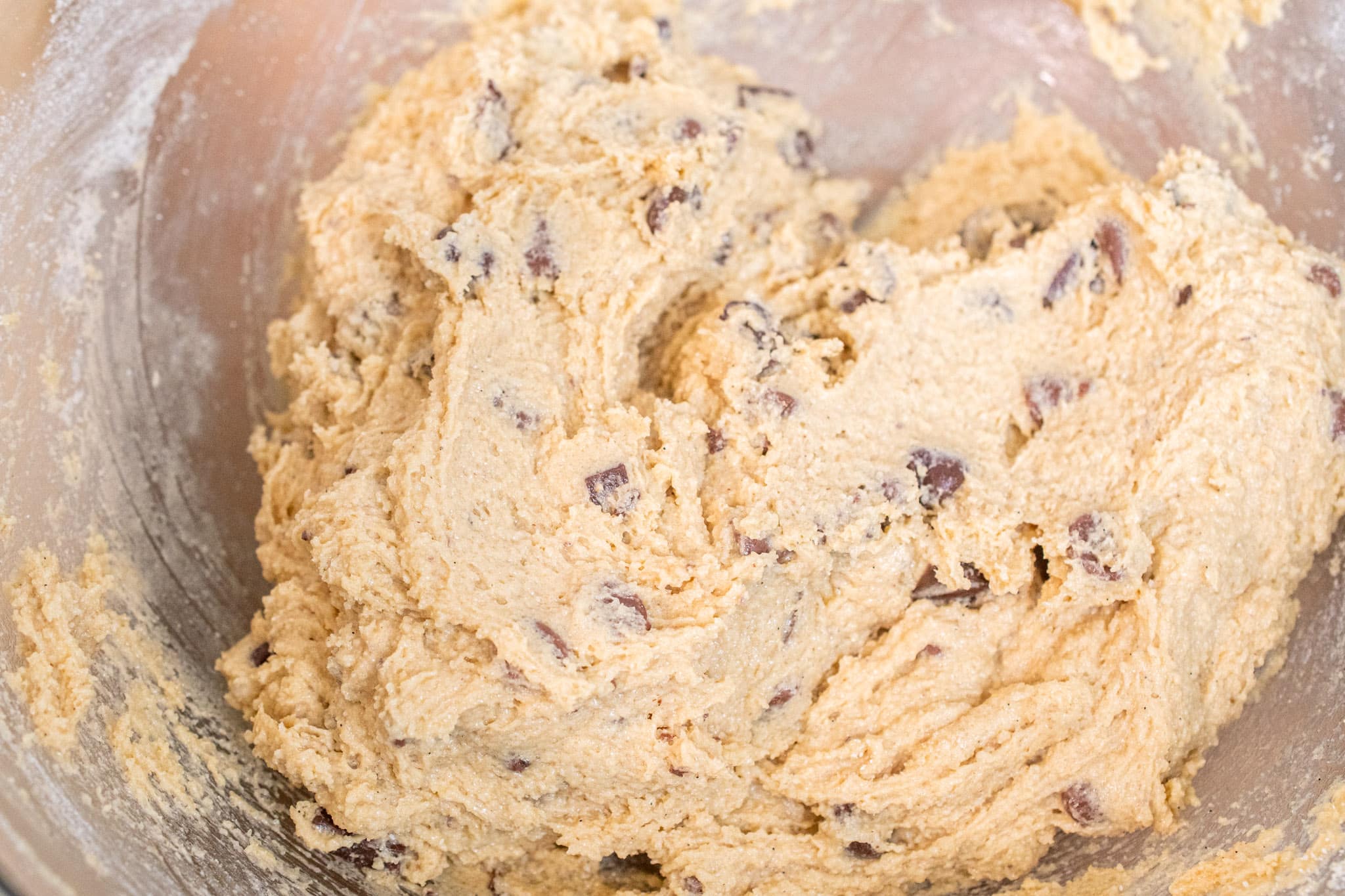 Fully mixed gluten-free chocolate chip cookie dough.