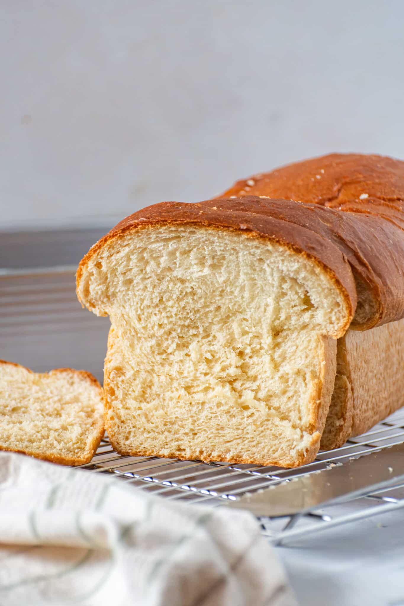Sliced soft honey white bread showing the fluffy tender crumb