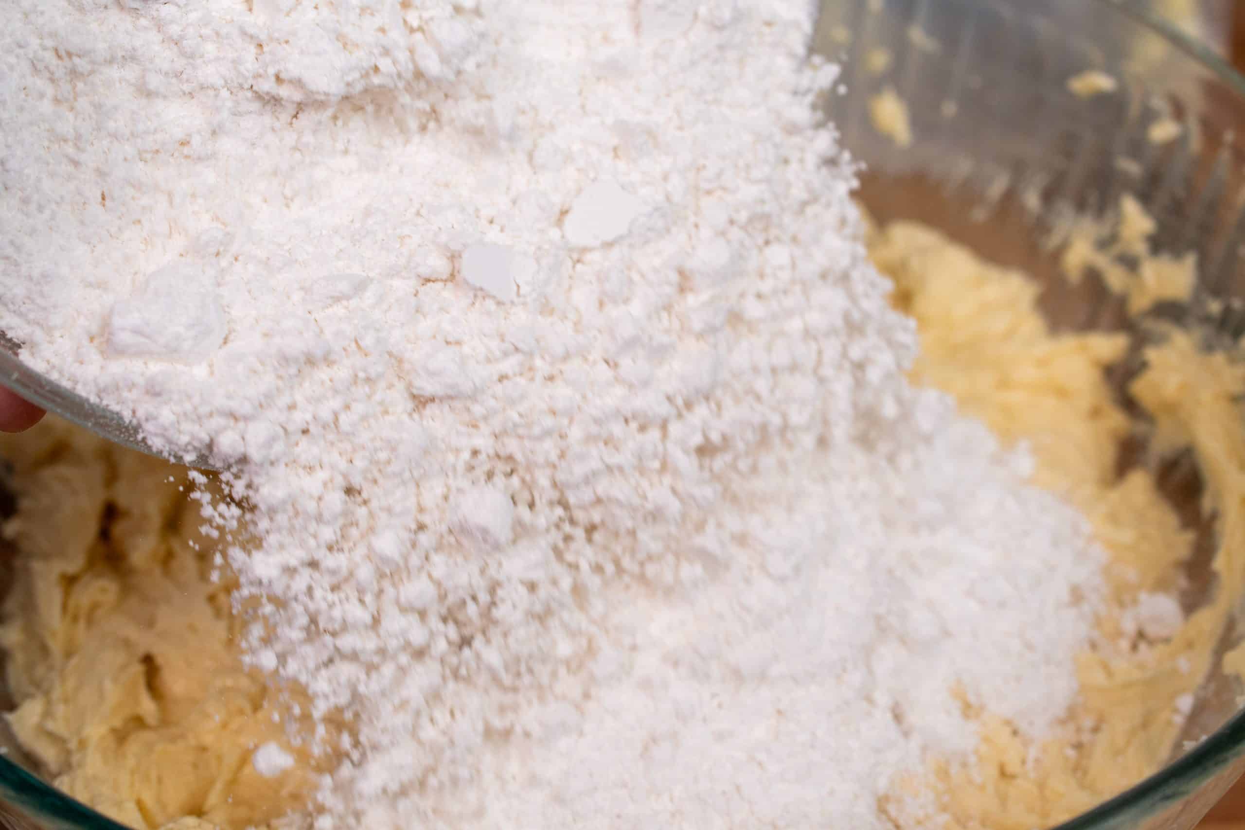 Dry ingredients being added to the batter.