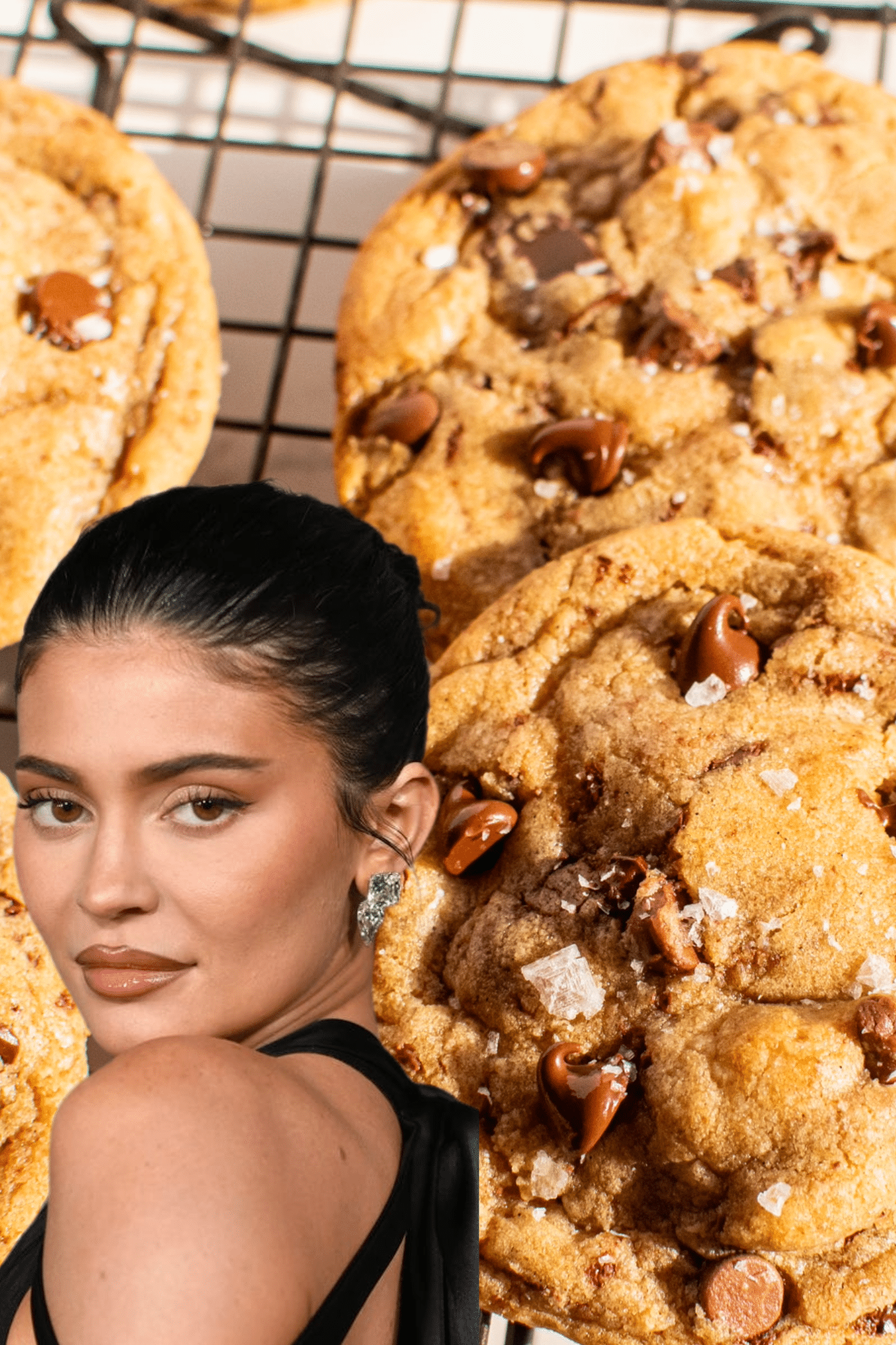 Kylie Jenner chocolate chip cookies with melted chocolate and sea salt