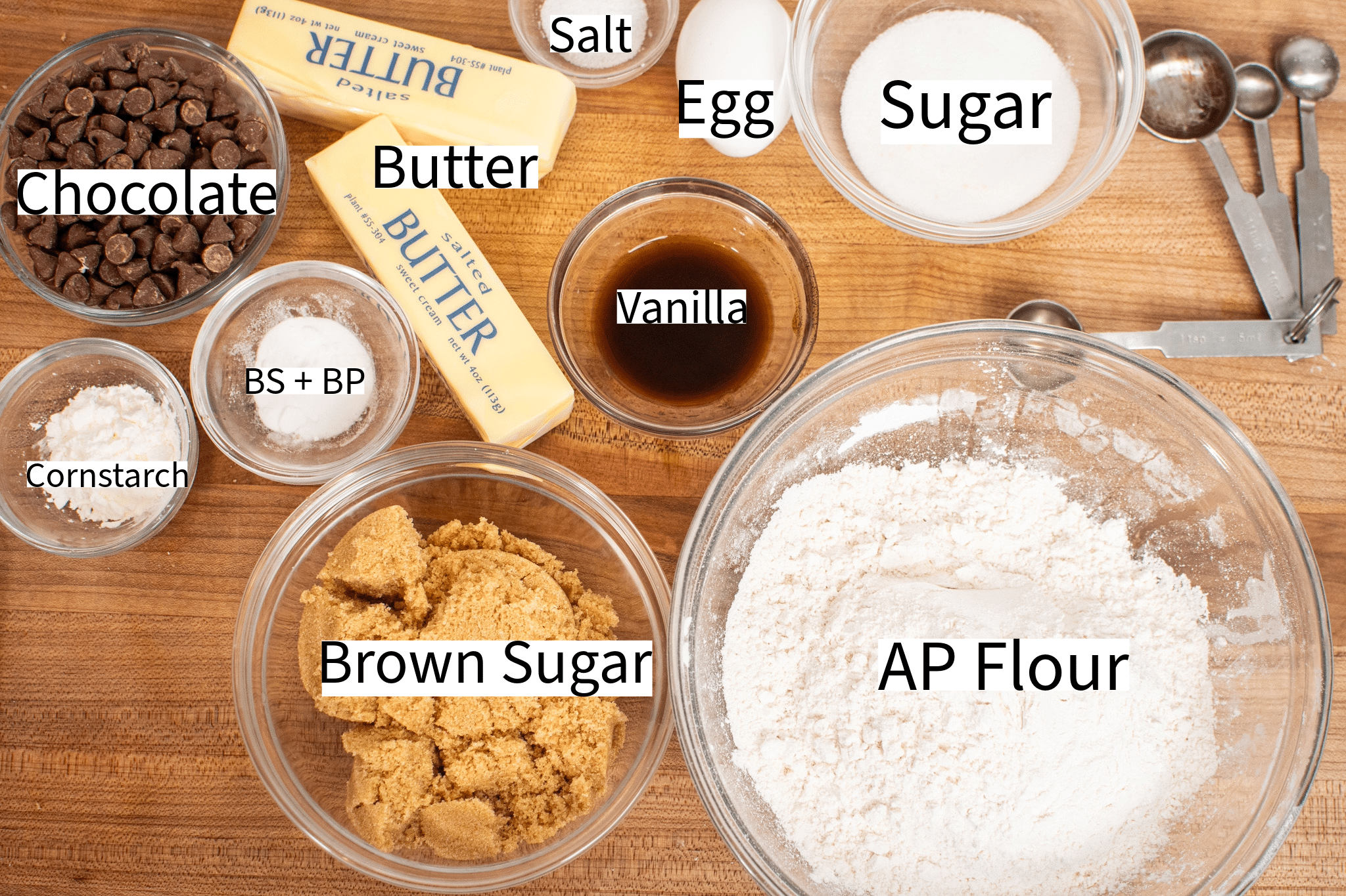 Ingredients all together for chocolate chip cookies